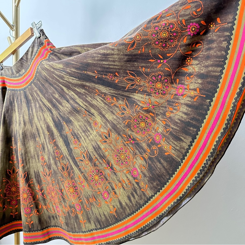 Runway 101 Bohemian Flare Circle Skirt with flowery faux embroidery design